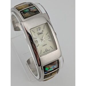 Vivani Abalone Watch Women 22mm Silver Tone MOP Dial Cuff Tank- New Battery